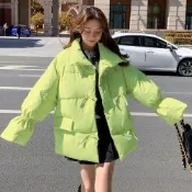 [韓國K.W.]現貨韓國專櫃戀情綻放牛角扣高級羽絨棉大衣(升溫/保暖/圍巾/小香風)