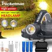 超亮XHP70.2 頭燈USB可充電白光/黃光LED前照燈XHP70伸縮變焦防水頭燈用3x18650電池