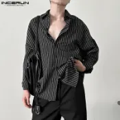 Incerun 男士條紋寬鬆長袖襯衫