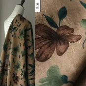 協貿國際日用品生活9館 中國風布 墨綠褐色大花布藝 亞麻布料 棉麻面料 秋冬季服裝 麻布