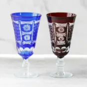 全球選品1館 生活百貨 日式江戶切子手工雕刻水晶玻璃杯高腳杯藍色紅色紅酒高腳杯香檳杯