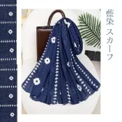 【WOONUE】日本和風棉麻防曬海灘披巾披肩藍染刺繡圍巾絲巾冷氣披巾(生日禮物母親節媽女友老婆禮物情人節)