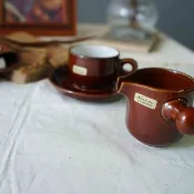 日本雜貨-文青咖啡館Noritake FOLKSTONE深棕色咖啡拿鐵杯盤組3件