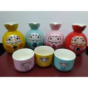 達摩 不倒翁 清酒杯 燒酒杯 月桂冠款  黃、藍、粉 現貨供應中～