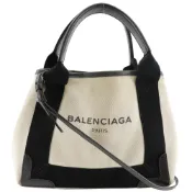 【DOKODEMO】二手BALENCIAGA海軍藍 Cabas XS 手袋，NATURAL/黑色棉質材質。義大利製造。可用作斜背包、手提包或兩用包。 A5 尺寸。開口設計。海軍藍 Cabas XS。女士款