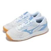 【MIZUNO 美津濃】排球鞋 Cyclone Speed 5 男女鞋 白 藍 膠底 入門款 室內運動 羽排鞋 美津濃(V1GA2580-58)