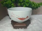 古瓷堂日本回流瓷器 日本中古有田燒岳樂窯 老柴燒手繪龍蝦大面碗 厚胎青白瓷 湯碗飯碗 全品相無磕碰 經典收藏