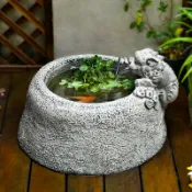 【廠家直銷】庭院落地流水擺件造景布置戶外花園陽台小魚池家庭仿石槽古法魚缸圓形古法養魚缸仿石頭水培池創意室招財流水內擺