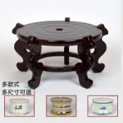 臺灣熱銷陶瓷水缸儲水罐瓷底座木座木腳冷水壺配件 魚缸花盆景底座木架子
