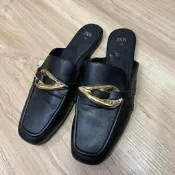 西班牙品牌 ZARA 金屬飾釦方頭穆勒鞋 半拖鞋 39 黑色