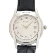 【DOKODEMO】Gucci 5500L SS 壓花皮革銀黑色石英錶 0752 [二手] GUCCI