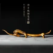 協貿國際日用品生活1館 旗艦店 純銅羚羊筆架 手工制多功能銅器筆山 精品仿古書法專用筆擱擺件 初學用銅鎮紙文鎮文房四寶
