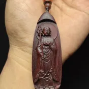 佛牌 佛牌項鍊 正宗小葉紫檀木地藏王菩薩吊墜 木質地藏菩薩掛飾 地藏王佛像毛衣鏈 開光佛牌 招財 0831
