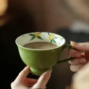 全球選品1館 生活百貨 小青柑手繪桂花咖啡杯陶瓷水杯家用辦公杯防燙杯子下午茶杯牛奶杯