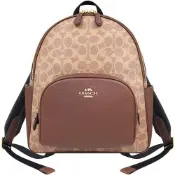 COACH 咖啡棕色大C PVC雙層後背包-大型