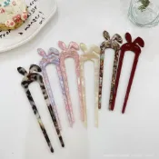 ✨可開發票 爆款#新款小兔子醋痠髮簪簡約兔耳朵髮飾甜美少女古風實用簪子盤髮器#免運費