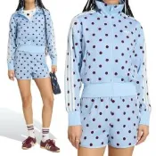 Adidas Fb Tt 女款 水藍色 復古 穿搭 點點 印花 立領 夾克 外套 KV1167