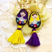 俄羅斯娃娃刺繡耳環(黃+紫)