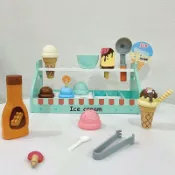 全球選品1館 生活百貨 兒童木質模擬雙層冰淇淋臺玩具套裝巧克力甜筒製作雪糕售賣櫃檯