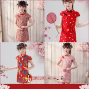 【現貨秒出】女童棉麻印花旗袍洋裝 兒童唐裝連身裙 寶寶週歲拜年表演服 110號 多色可選｜水水女人國