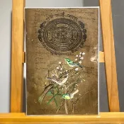 Vintage印度舊印花稅票紙細密畫 - 枝頭上的一雙鳥 - 古董antique