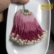 【臺灣現貨】diy手工流蘇天然尖晶石玫紅漸變色長穗子珍珠新年紅結婚配飾