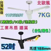 內建IC款 台灣製造 吊扇 工業扇 工業吊扇 36 42 52 吋 三葉吊扇 鐵葉 壁控 遙控 白色 黑色 北歐 工業風