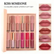 KISS SOMEONE 12 件天鵝絨啞光液體唇膏套裝裸色唇彩閃光光澤套裝
