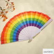 ✨新品熱賣✨兒童摺扇六色彩虹摺疊扇7寸工藝扇子幼兒園布面舞蹈道具扇小涼扇EU3P