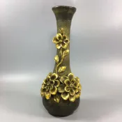 協貿國際日用品生活9館 仿古做舊青銅鎏金花瓶擺件純銅浮雕牡丹花瓶客廳辦公室裝飾品擺件