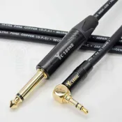 (店+)【YC Sound】專業用 彎頭 鍍金銅桿 音響播放線 6.3轉3.5音源線 6.3mm 轉 3.5mm TRS 大轉小 6.5mm