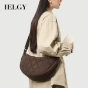 IELGY 斜挎尼龍大容量休閒素色單肩餃子包