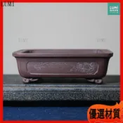 紫砂花盆 長方形花盆 盆景盆 蘭花盆 陶瓷花盆 多肉花盆 粗陶盆 盆栽花器 古典刻繪 馬槽盆 園藝造景 擺飾 盆器