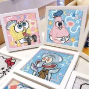 鑽石畫🌸桃園出貨🌸清倉鑽石貼畫海綿寶寶派大星貼鑽畫diy兒童桌面擺件鑽貼畫磚石鑽