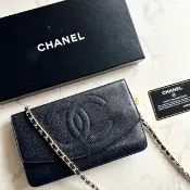 中古二手包 Chanel 黑色魚子醬皮革WOC 側背包 斜背包 長夾 皮夾