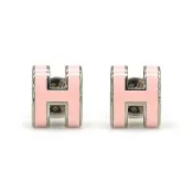 Hermes Pop H 立體簍空橢圓logo耳環-mini(粉/銀)