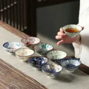 協貿國際日用品生活7館 彩色青花瓷茶杯陶瓷品茗杯功夫茶盞茶碗主人杯建盞家用茶具斗笠杯