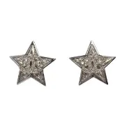 【CHANEL 香奈兒】經典水鑽雙C LOGO五角星星造型穿式耳環(銀色ABA911-ARG)