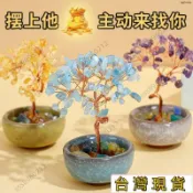 🔥高品質🔥天然水晶發財樹五福辦公室車載招財辦公桌家用金錢樹旺宅解壓擺件