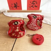 【逗陣選物 | Tau-Tîn 】日式和風 唐草紋櫻花胸背帶 狗狗貓咪柯基柴犬胸背 寵物胸揹帶 中小型犬牽引繩 遛狗用品