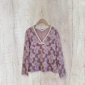 *♡*伊蕾/柔美粉紫/刺繡花卉.縫珠亮片.透膚網紗上衣/M/近新/二手衣《Anna的百寶箱》