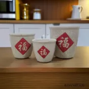 小福字缸創意鹽辣椒罐粗陶小料缸新款小水缸陶陶瓷罐子帶蓋