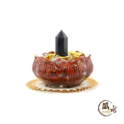 【風水好好玩】去穢化煞黑曜石柱聚寶盆(風水 開運 擺件 擺陣 紅磚石 白水晶碎石 水晶 金元寶 避邪)