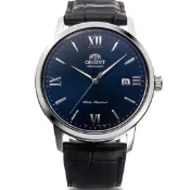 ORIENT 東方錶 極簡銀框白面羅馬字皮帶機械錶 藍寶石水晶鏡面 41.6mm RA-AC0F11L 原廠公司保固一年