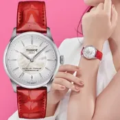 TISSOT天梭 官方授權 杜魯爾系列 典雅機械腕錶-紅 錶 手錶 送禮 34mm/T1392071611100