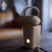 九土日式手工制陶泥炭爐紅泥茶爐橄欖碳爐小火爐煮茶壺茶道禪意功夫茶具中式仿古復古居酒屋桌上炭爐粗陶茶盤茶壺PJR0054