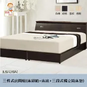 阿凱の店-新竹以北含運『捷登』精簡三件式房間組３色可選-單人3.5尺/雙人5尺(床頭箱+床底+三段式獨立筒床墊)