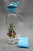 （台中 可愛小舖）歐式鄉村風格彼得兔比得兔－田園鄉村透明喝水小水瓶(有藍色杯套/藍色旋轉杯蓋)正式授水杯罐