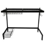 (店+)【雙手萬能】不鏽鋼廚房水槽瀝水架68cm/經典黑(碗盤架 置物架 廚房收納 單槽)