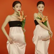 孕媽咪婚紗清新服裝抹胸裙影樓寫真攝影媽大肚洋裝孕婦藝術照小